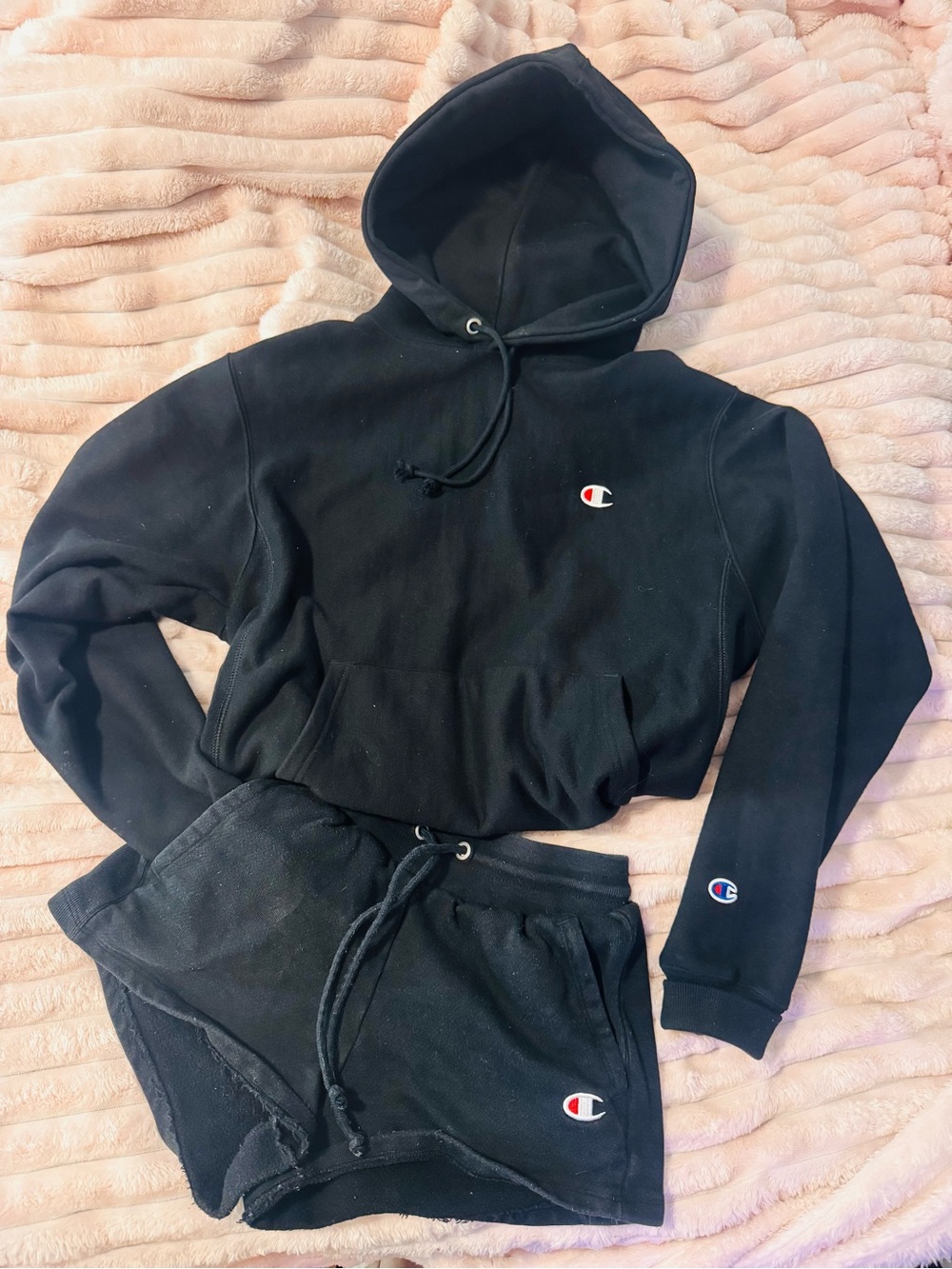 Champion Women’s Black Hoodie & Shorts Set
